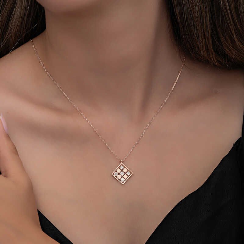 Silver Rose Square Zircon Stone Women's Necklace