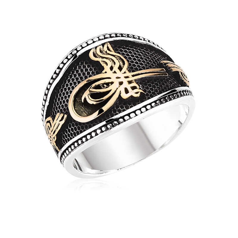 Anillo de tugra otomana de plata para hombre