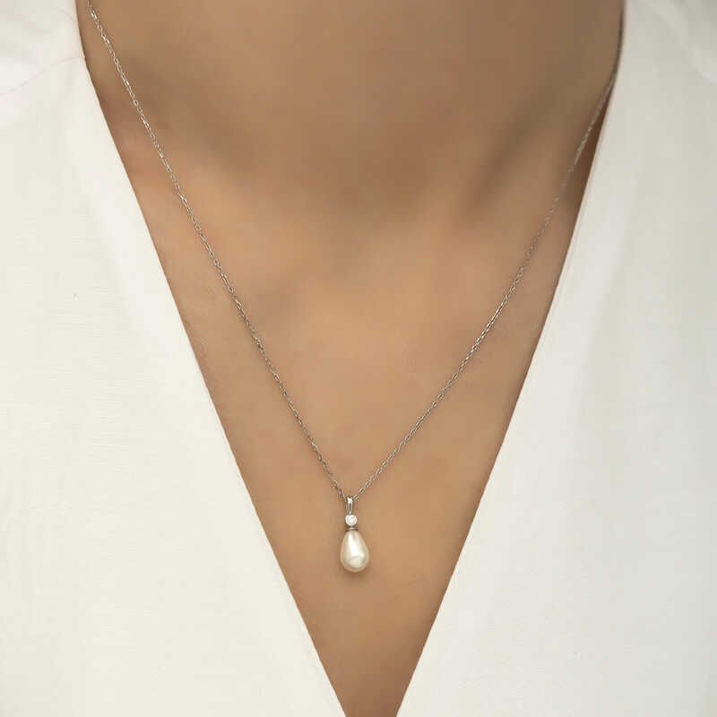 Silver Drop Pearl Women's Necklace