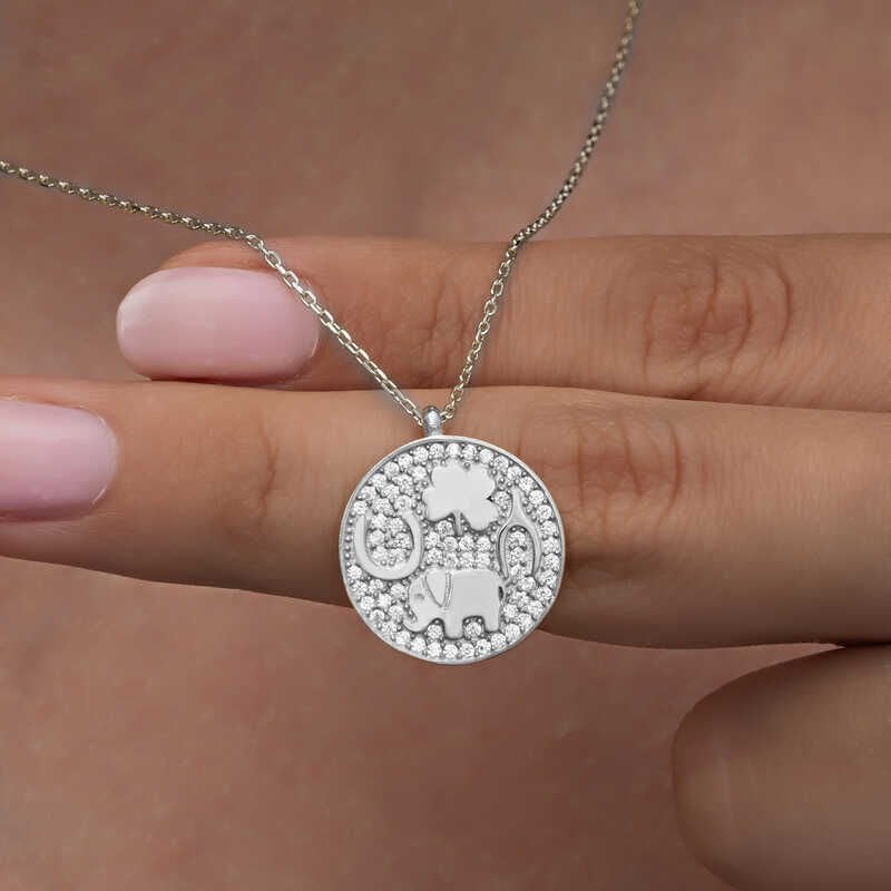 Collar de la suerte para mujer con motivo de elefante de plata