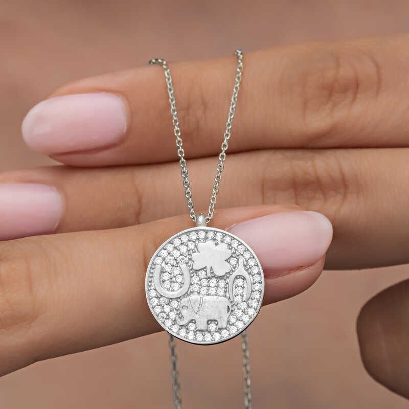 Collar de la suerte para mujer con motivo de elefante de plata