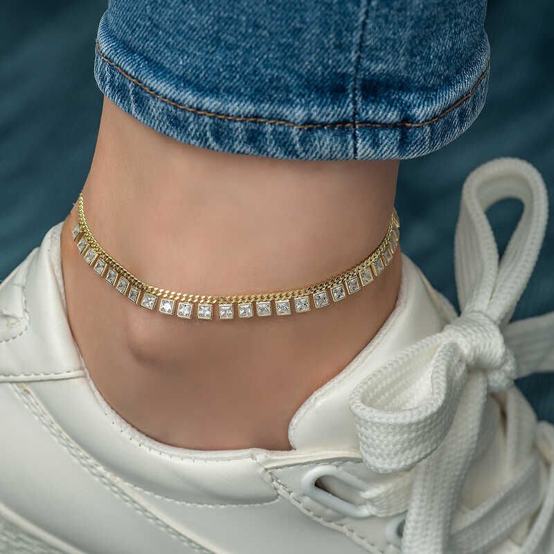 Silver Zircon Stone Gold Anklet