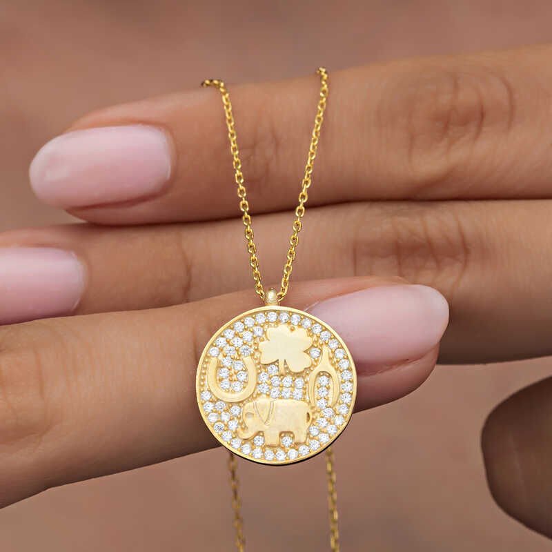 Silver Gold Elephant Motif Lucky Women's Necklace