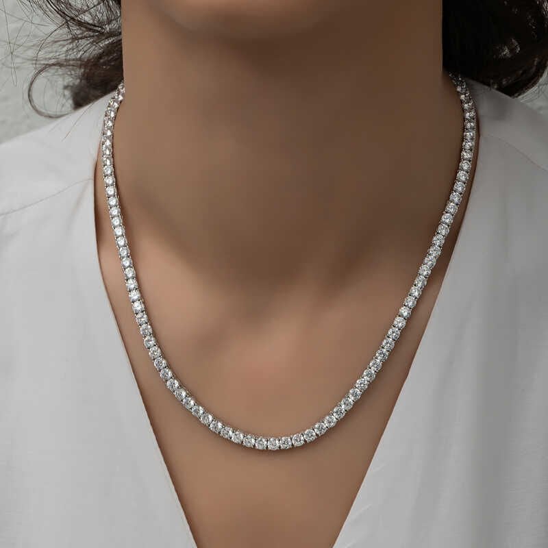 Silver 6 mm White Stone Waterway Women's Necklace