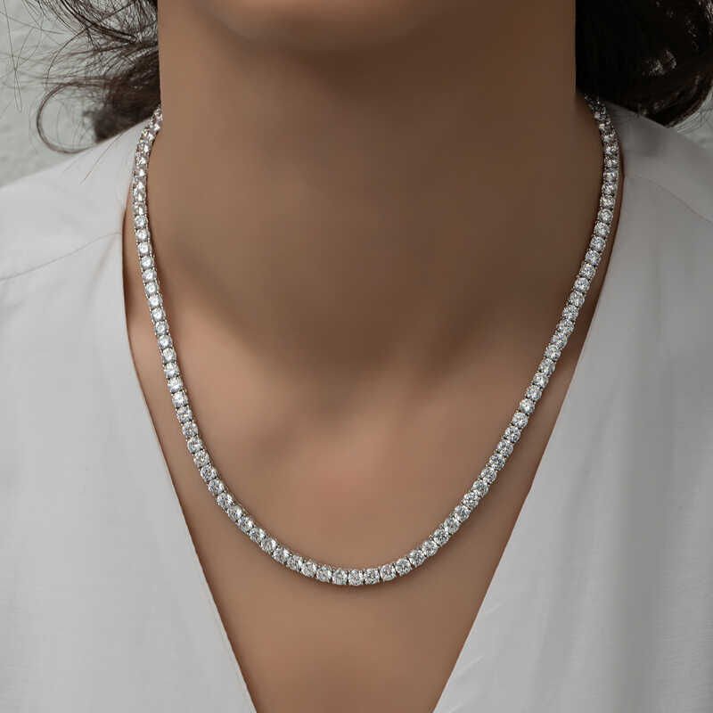 Silver 6 mm White Stone Waterway Women's Necklace