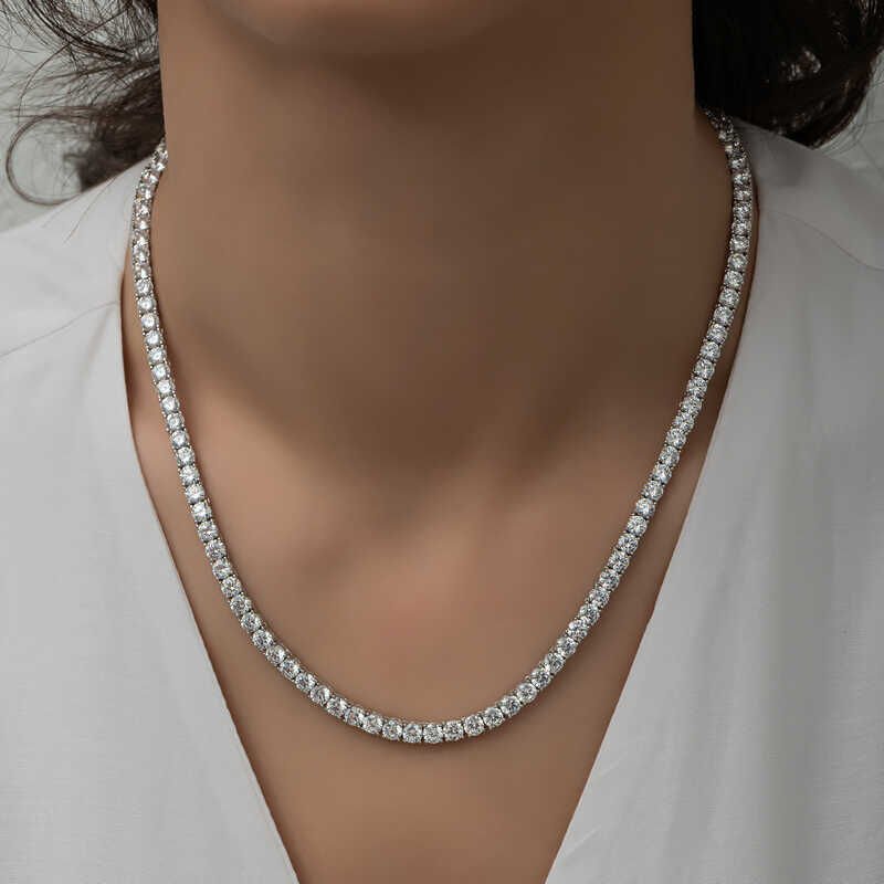 Silver 6 mm White Stone Waterway Women's Necklace
