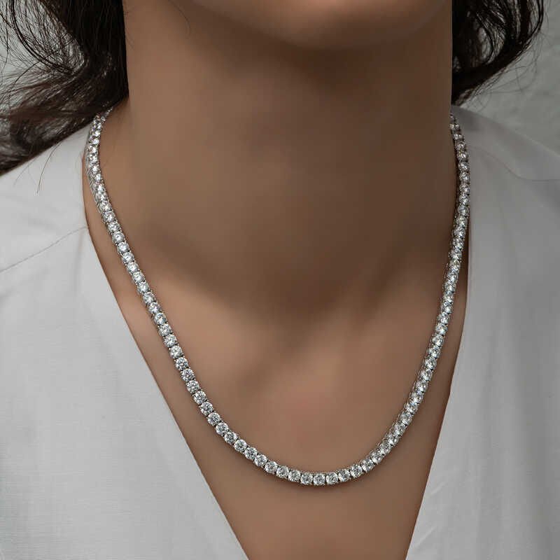 Silver 6 mm White Stone Waterway Women's Necklace