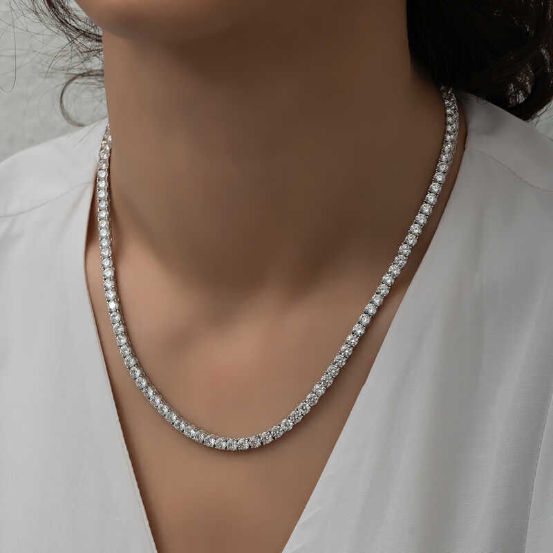 Silver 6 mm White Stone Waterway Women's Necklace