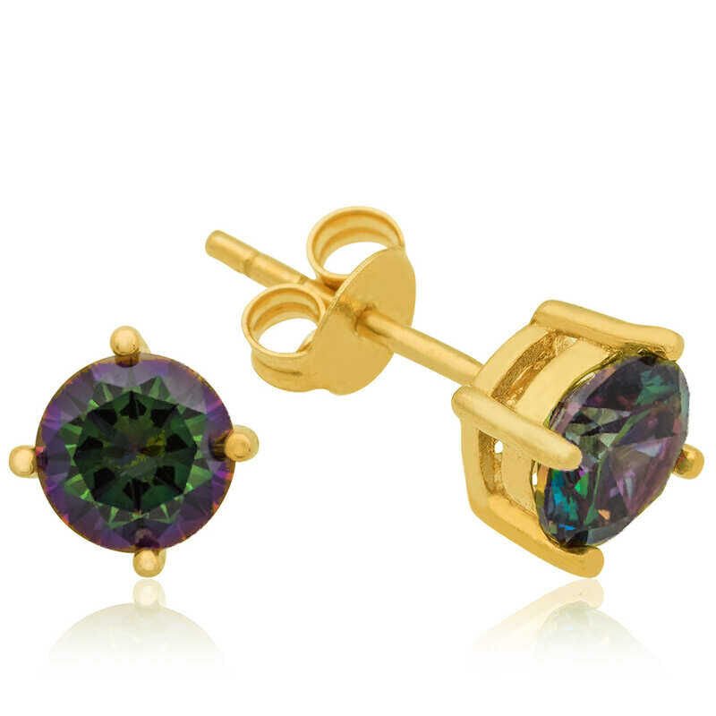 Silver Gold 5 mm Mystic Topaz Stud Earrings