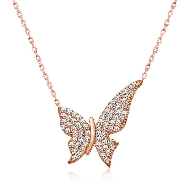 Silver Rose Butterfly Women's Necklace