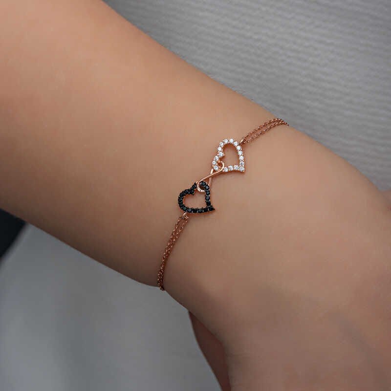 Pulsera de plata con corazón rosa y infinito para mujer