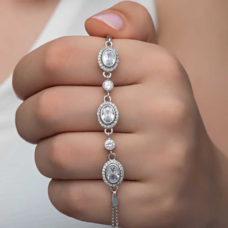 Silver Oval Stone Women's Bracelet