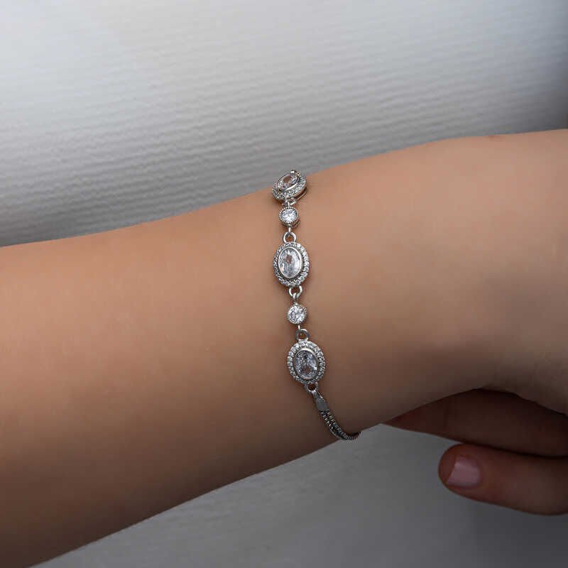 Silver Oval Stone Women's Bracelet