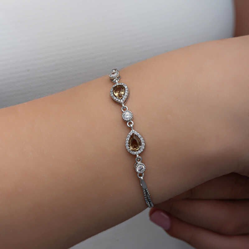Pulsera de mujer con piedra zultanita en forma de gota de plata