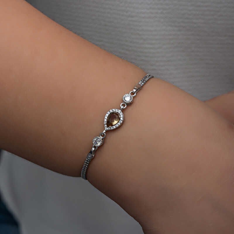 Pulsera de mujer con piedra zultanita en forma de gota de plata