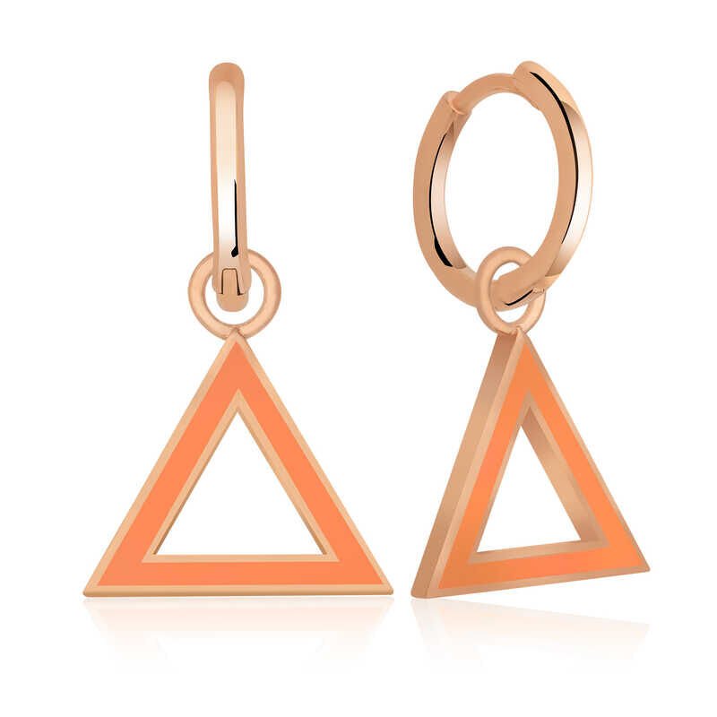 Silver Fluorescent Orange Triangle Earrings