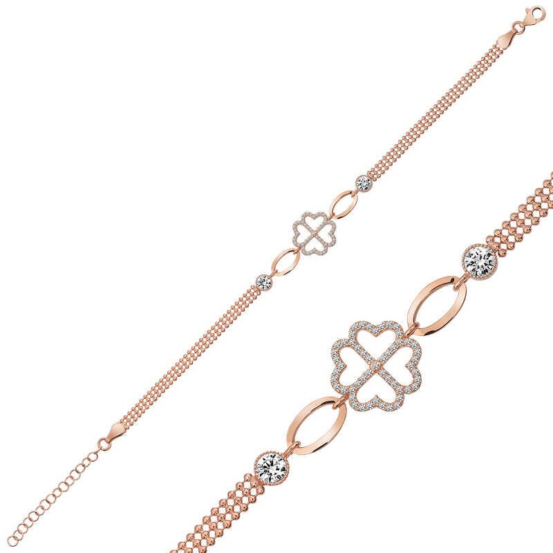 Silver Rose Heart Clover Bracelet