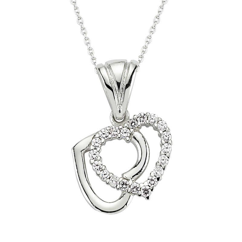 Silver Double Heart Women's Necklace