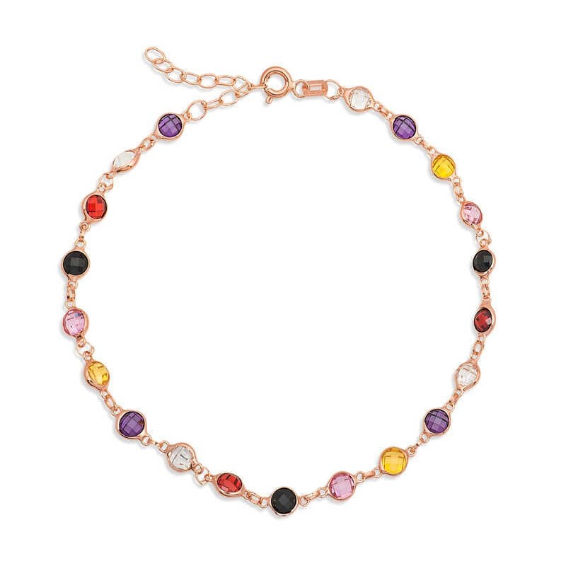 Silver Rose Color Stone Women's Anklet