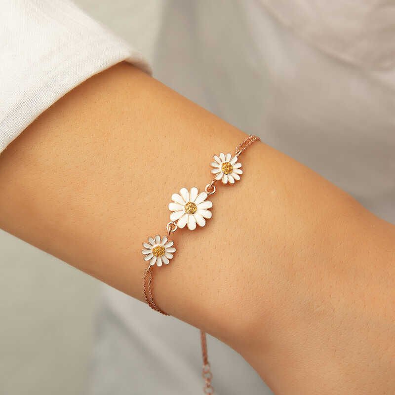 Silver Rose Triple Daisy Bracelet