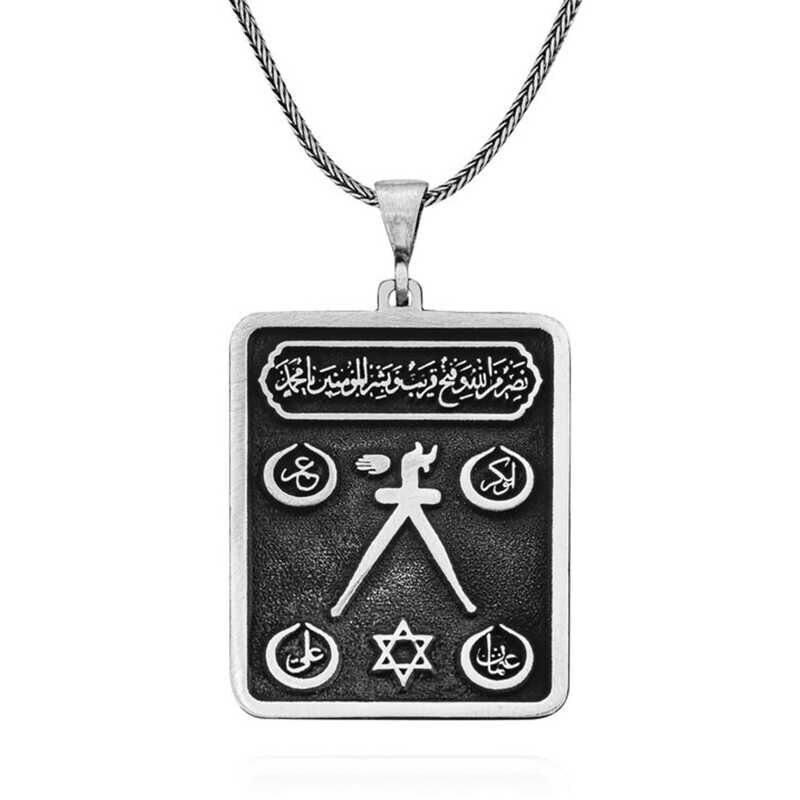 Gümüş Barbaros Hayrettin Paşa Sancağı İşlemeli Kolye