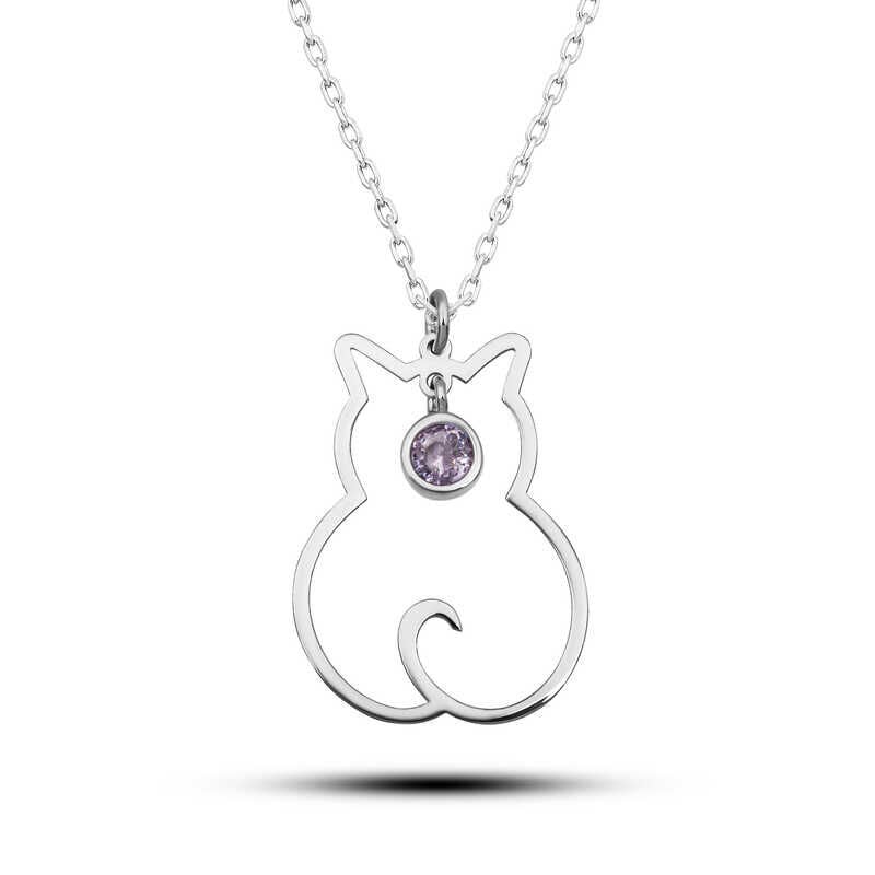 Collar de plata con la piedra natal de junio de Catwoman