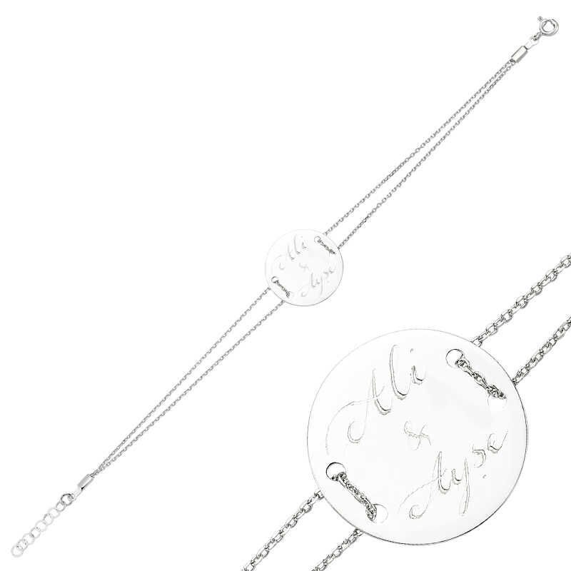 Silver Name Round Plate Women's Bracelet