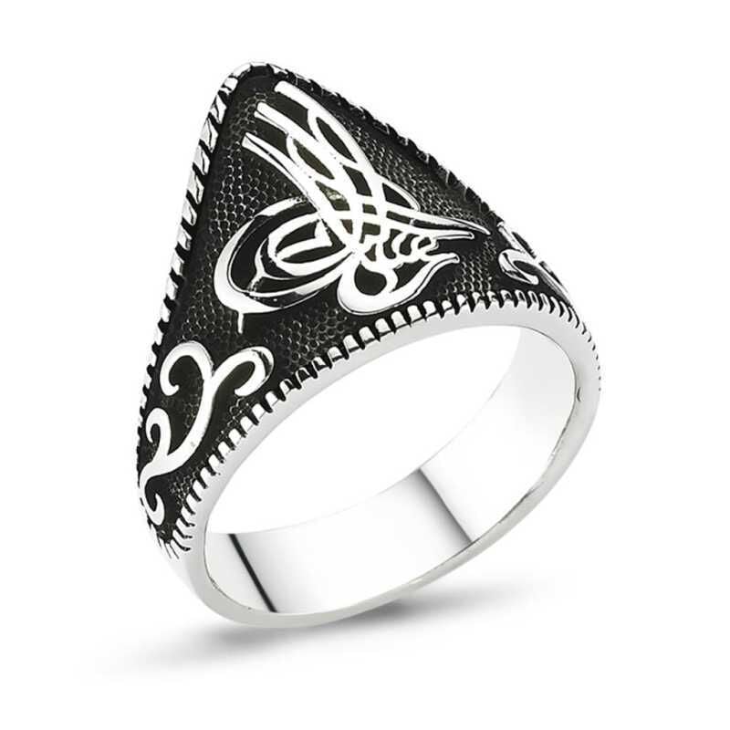 Anillo de plata para hombre con arquero y tugra Zihgir