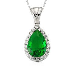 Silver Green Stone Drop Women's Necklace