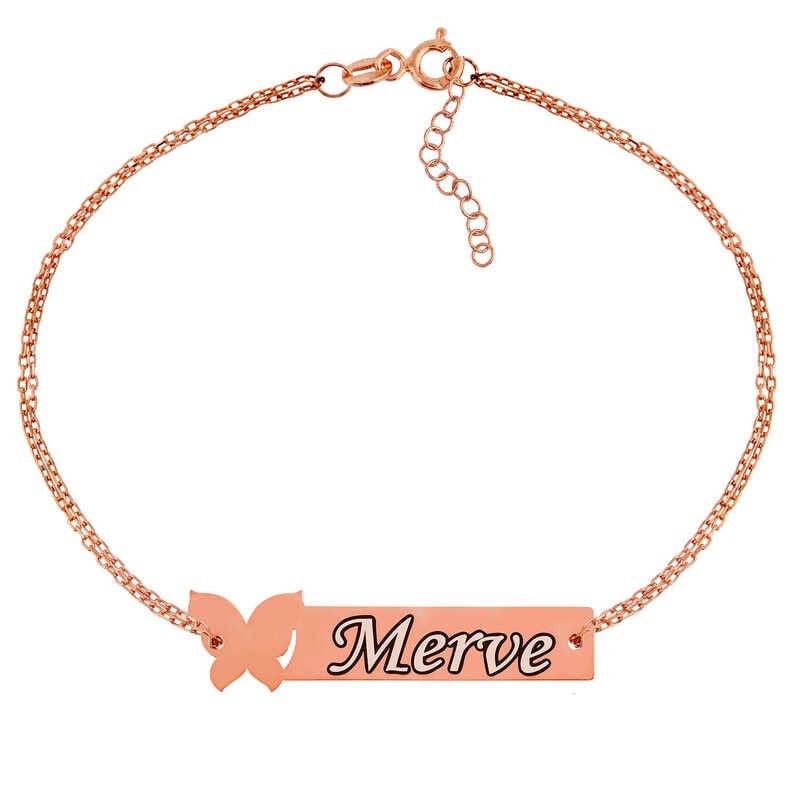 Silver Rose Personalized Butterfly Named Women's Bracelet