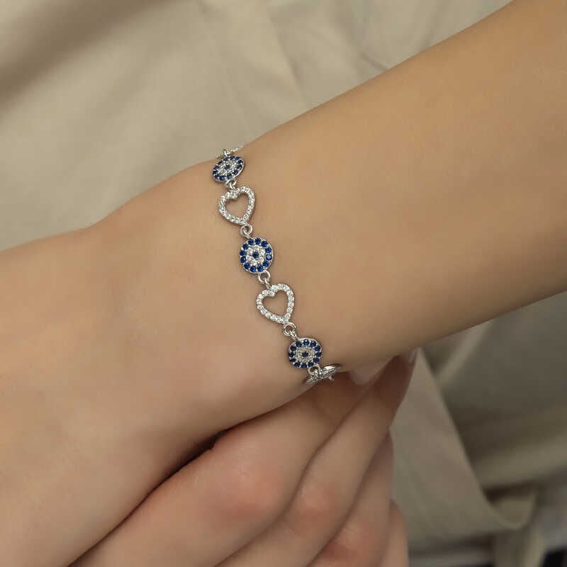 Silver Heart Evil Eye Women's Bracelet