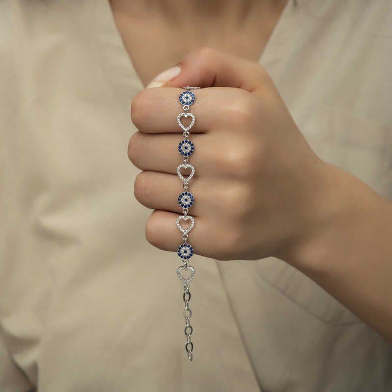 Silver Heart Evil Eye Women's Bracelet