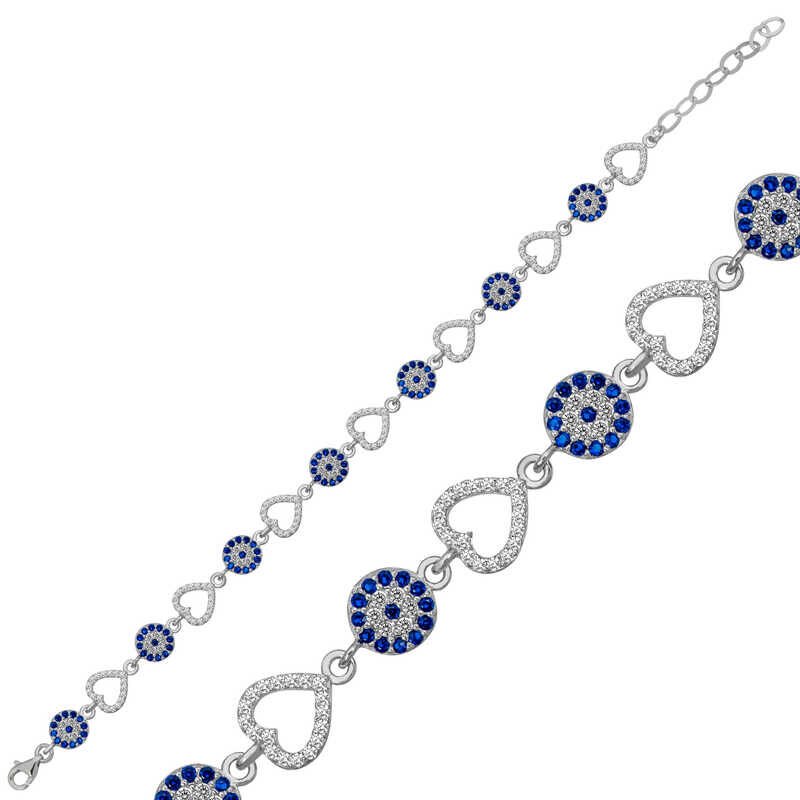 Silver Heart Evil Eye Women's Bracelet