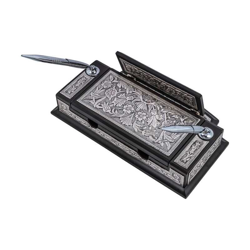 Silver Flower Patterned Basmala Desktop Pen Holder