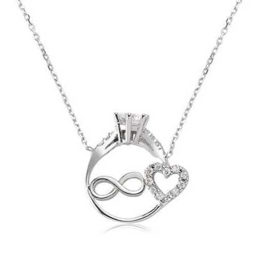 Collar de plata con corazón infinito y una sola piedra para mujer