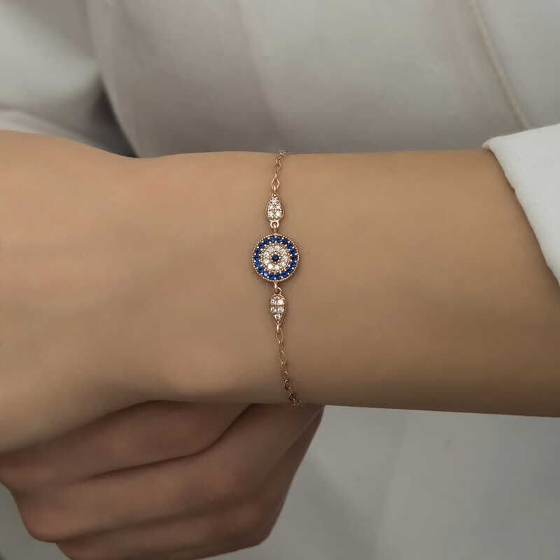 Silver Rose Evil Eye Beaded Women's Bracelet