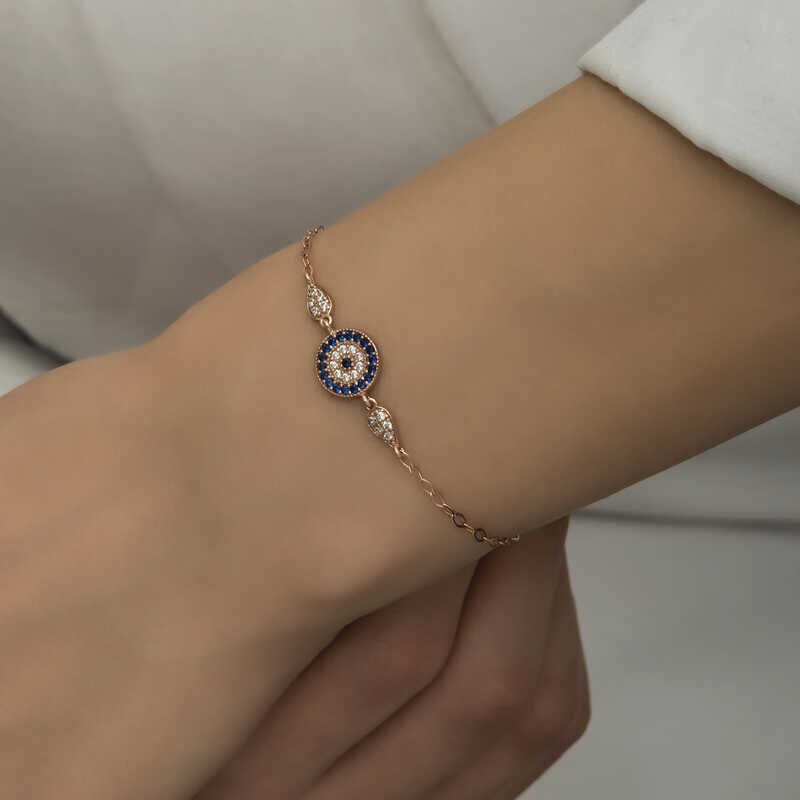 Silver Rose Evil Eye Beaded Women's Bracelet