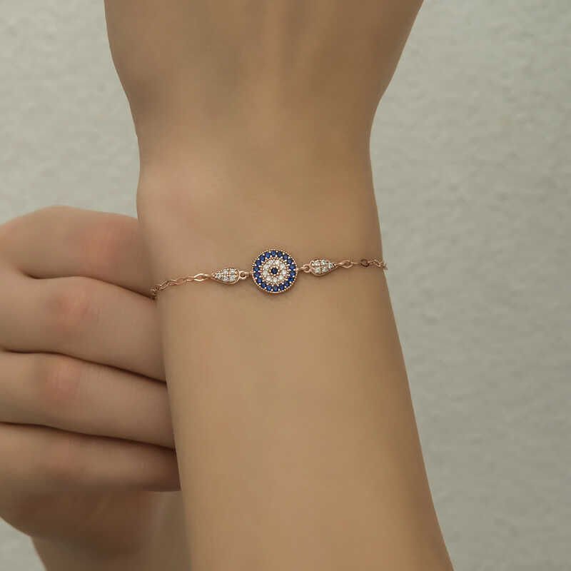 Silver Rose Evil Eye Beaded Women's Bracelet