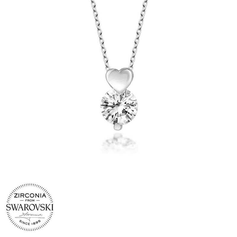 Swarovski Stone Silver Heart Solitaire Women's Necklace