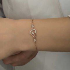 Silver Rose Heart Solitaire Women's Bracelet
