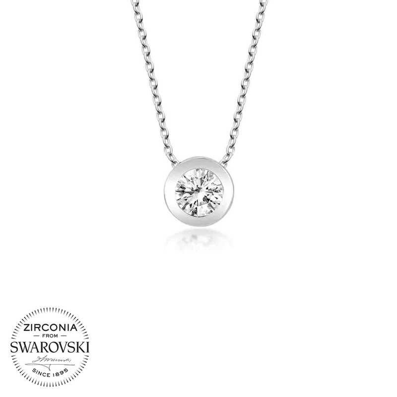 Collar solitario con círculo de plata y piedra Swarovski para mujer