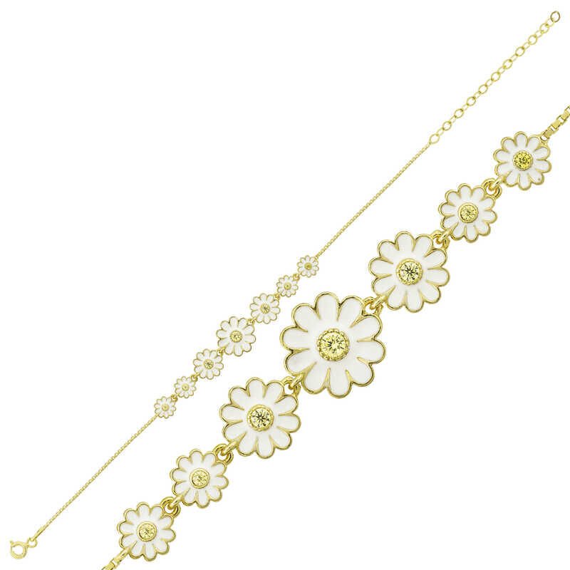 Silver Gold Row Daisy Women's Bracelet