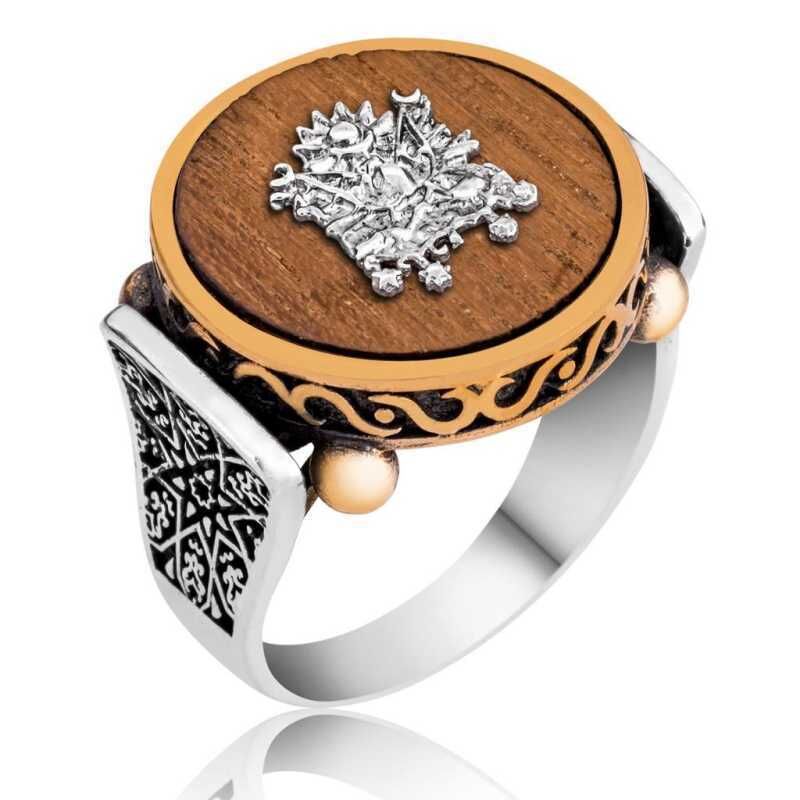 Silver Rosewood Tree Ottoman State Coat of Arms Men's Ring