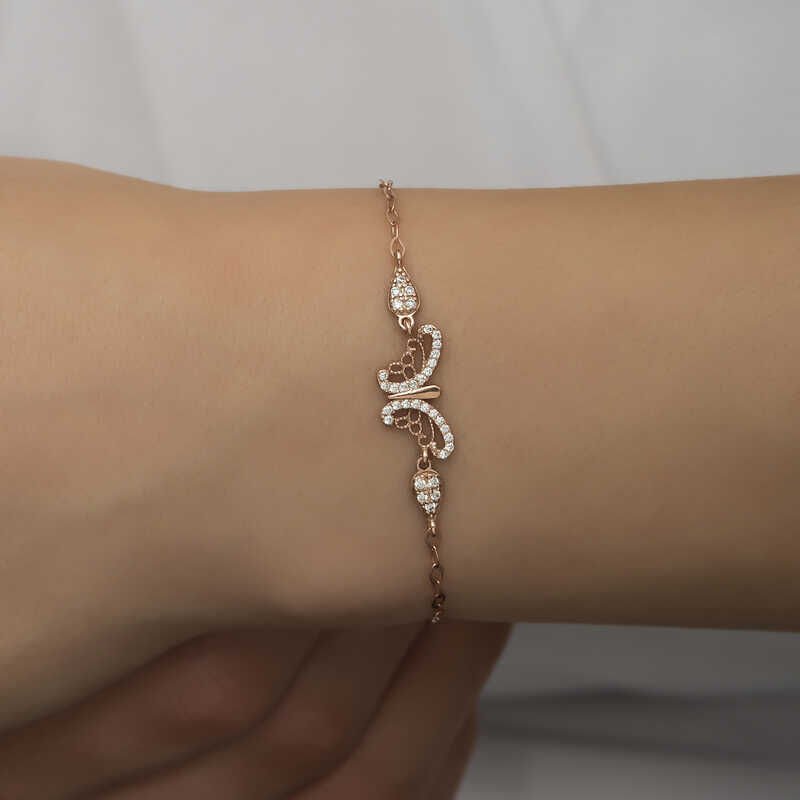 Silver Rose Butterfly Women's Bracelet