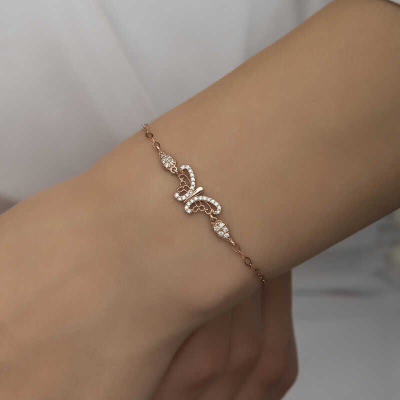 Silver Rose Butterfly Women's Bracelet