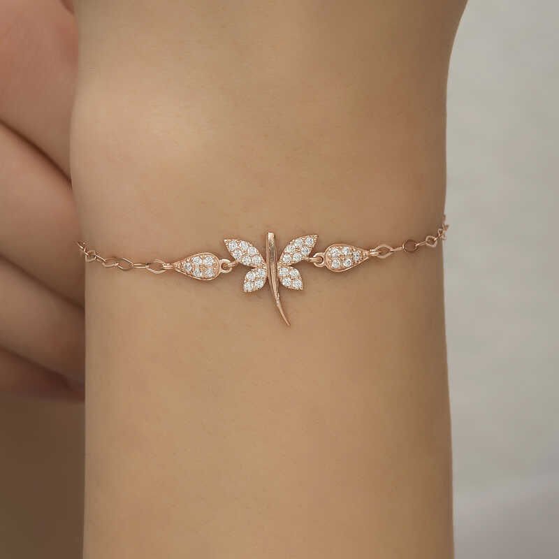 Silver Rose Dragonfly Women's Bracelet