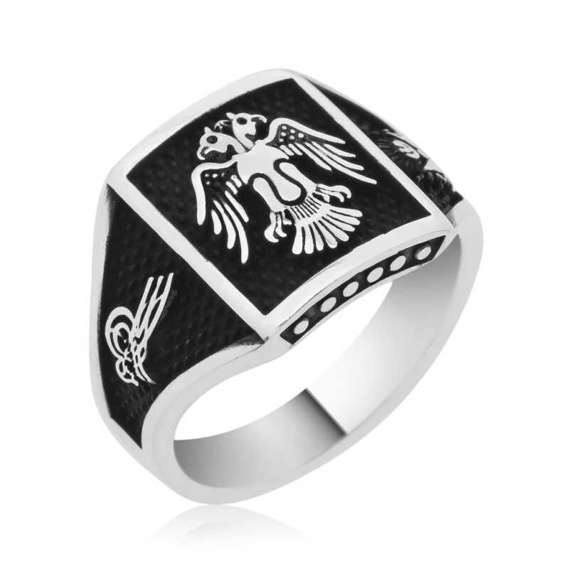 Silver Double Headed Eagle Men's Ring