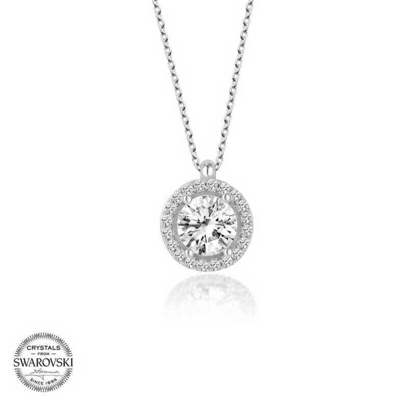 Collar solitario con círculo de plata y piedra Swarovski para mujer