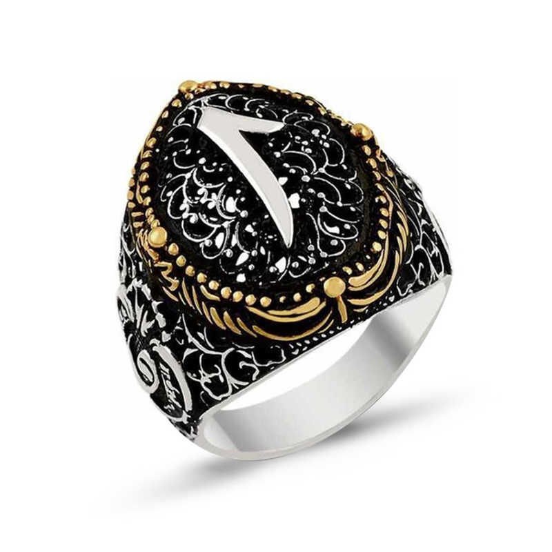 Silver Arabic Elif Written Men's Ring