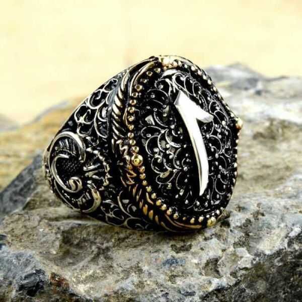 Silver Arabic Elif Written Men's Ring